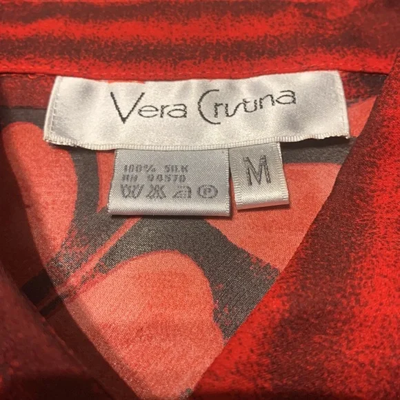 Vera Cristina Red Floral Print Sheer Silk Tunic Size M - Picture 5 of 8